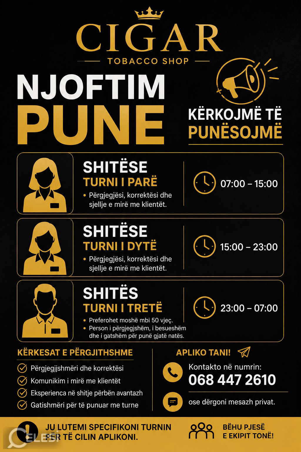 Njoftime pune - SHITES/E - CIGAR TOBACCO SHOP – Tiranë